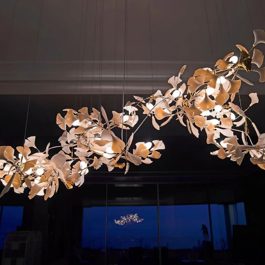 Bustling Ceramic Ginkgo Leaf Chandelier