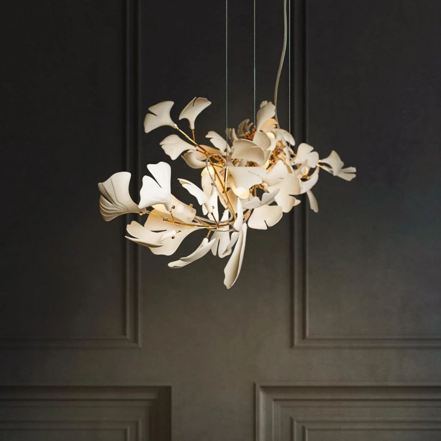 Bustling Ceramic Ginkgo Leaf Chandelier