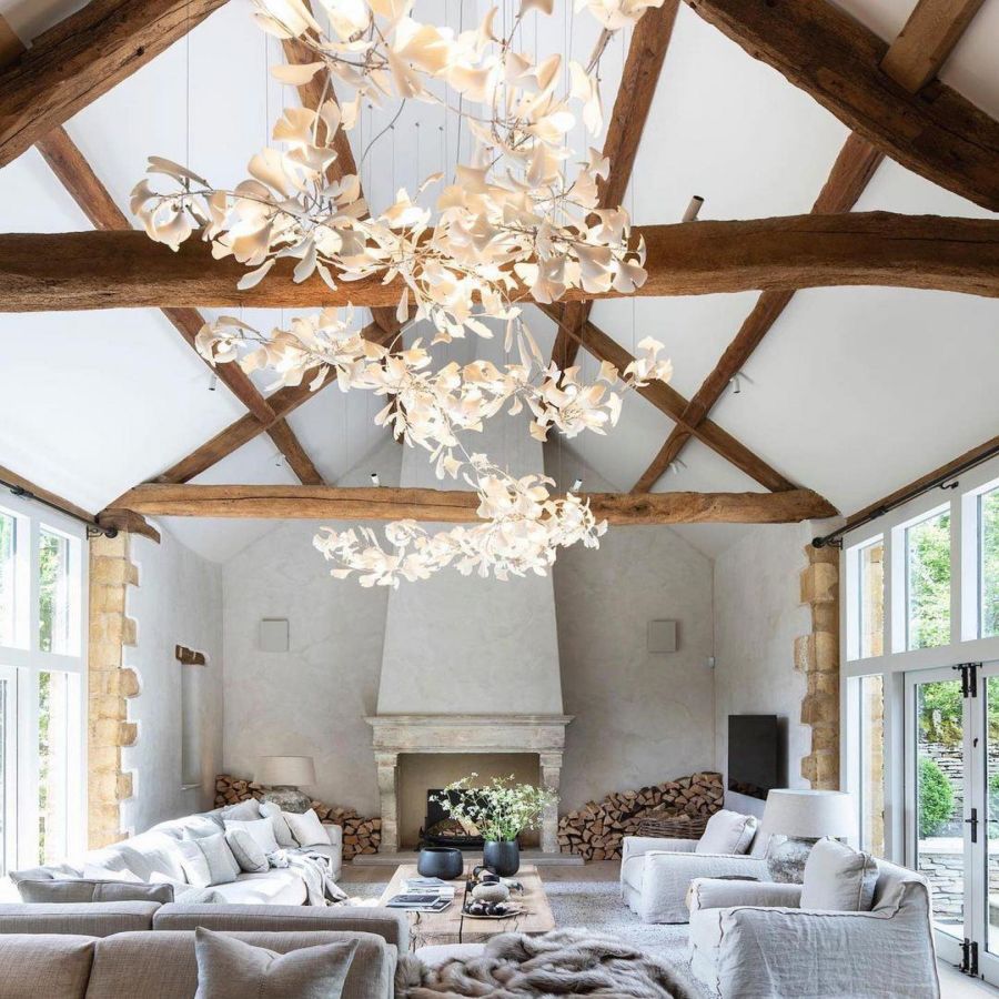 Bustling Ceramic Ginkgo Leaf Chandelier