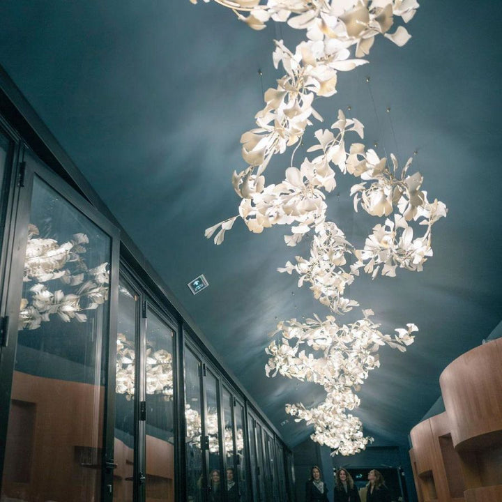 Bustling Ceramic Ginkgo Leaf Chandelier