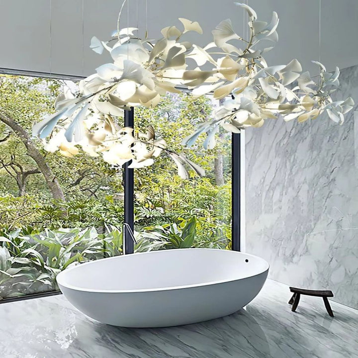 Bustling Ceramic Ginkgo Leaf Chandelier