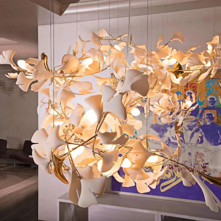 Bustling Ceramic Ginkgo Leaf Chandelier