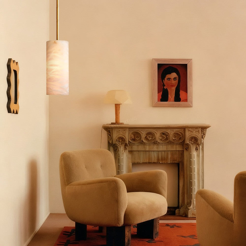 Celeste Hand-Carved Alabaster Cylinder Pendant