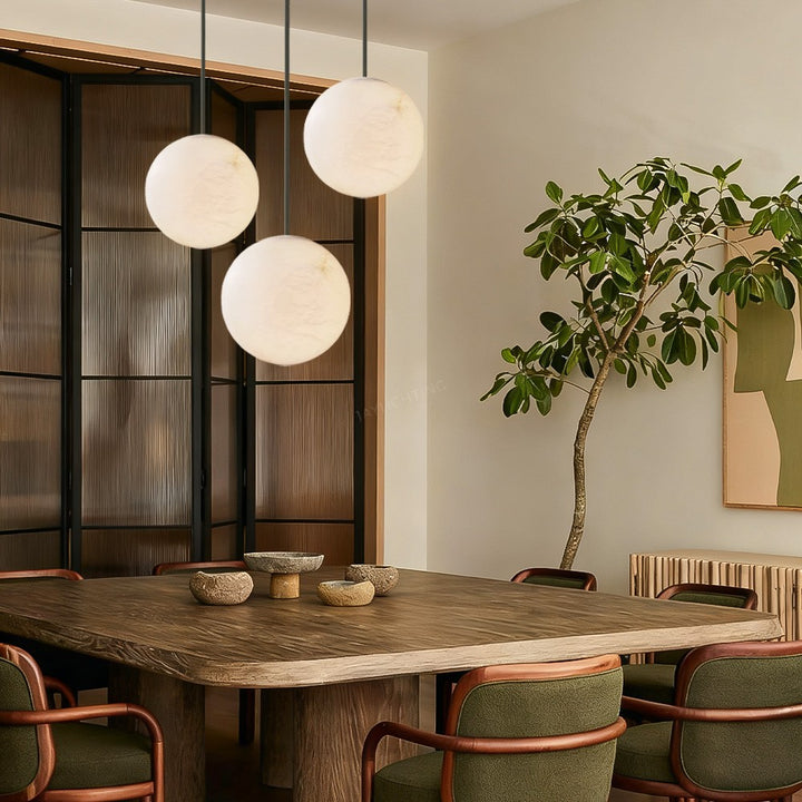 Celeste Hand-Carved Alabaster Globe Pendant