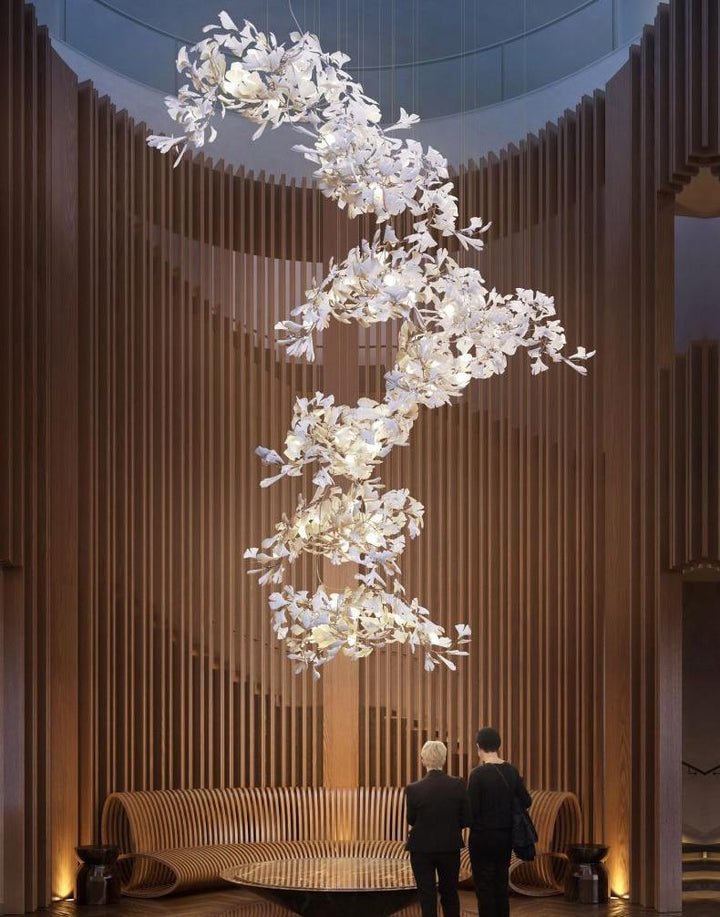 Custom Ceramic Ginkgo Branch Chandelier 193''H