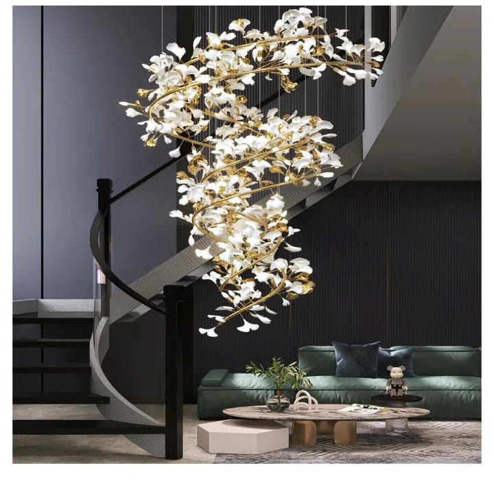 Ceramic Ginkgo Spiral Linear Chandelier