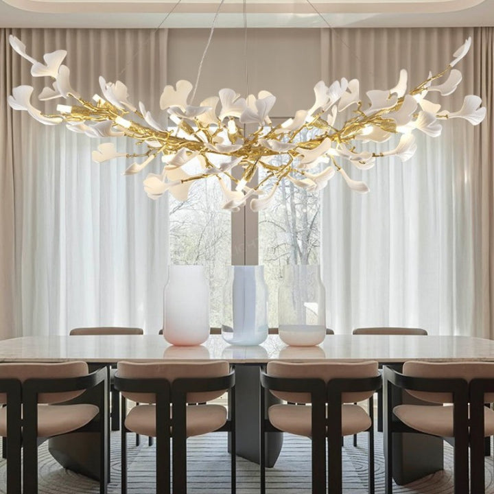 Ceramic Ginkgo Golden Chandelier 55"L