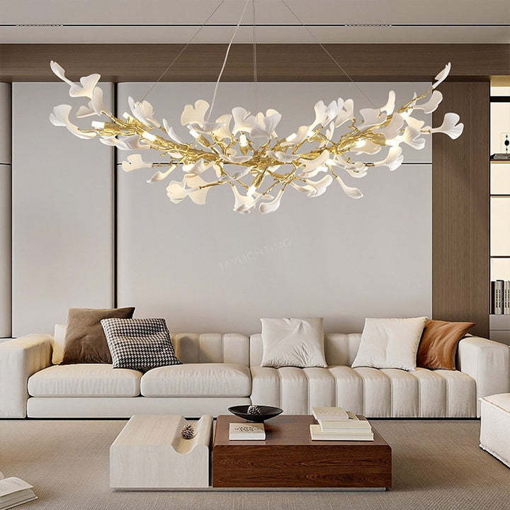 Ceramic Ginkgo Golden Chandelier 55"L