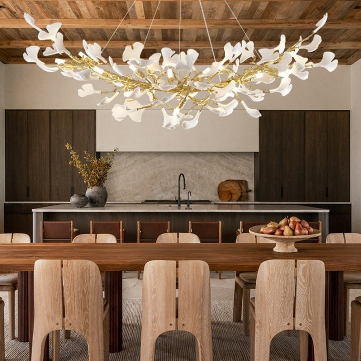 Ceramic Ginkgo Golden Chandelier 55"L