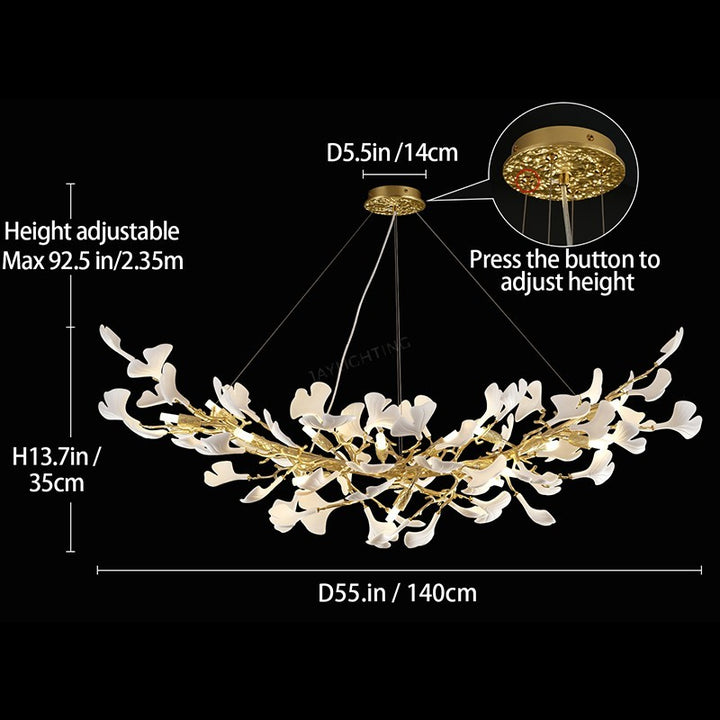 Ceramic Ginkgo Golden Chandelier 55"L