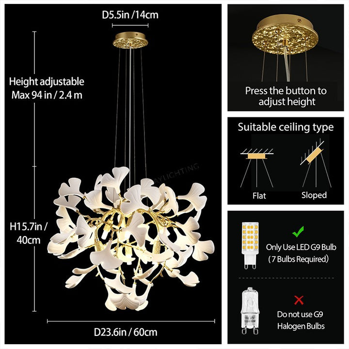 Ceramic Ginkgo Round Chandelier 32"D