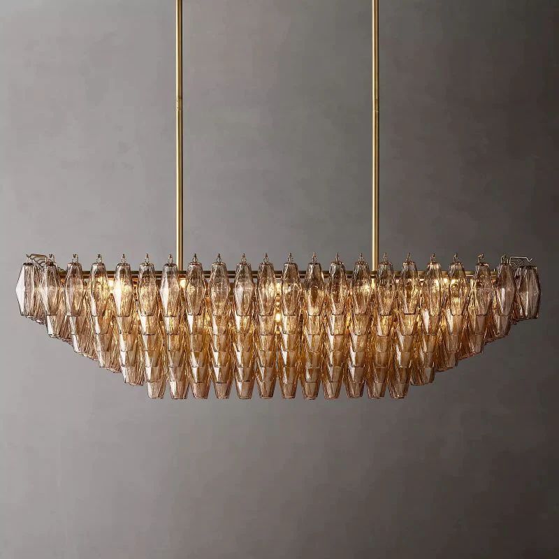 Chiana Smoke Glass Tiered Rectangular Chandelier 54"