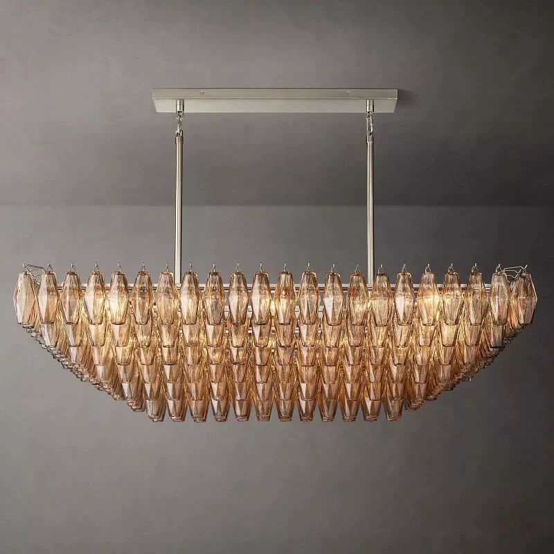 Chiana Smoke Glass Tiered Rectangular Chandelier 54"
