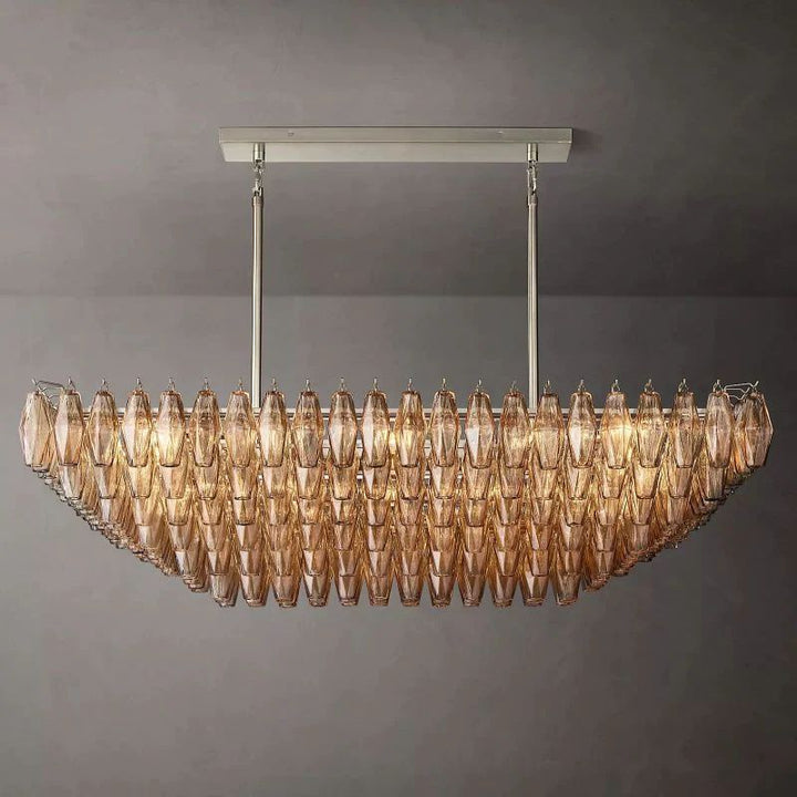 Chiana Smoke Glass Tiered Rectangular Chandelier 54"