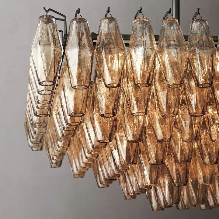 Chiana Smoke Glass Tiered Rectangular Chandelier 54"