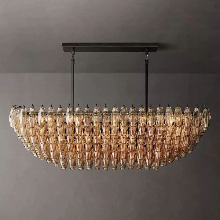 Chiana Smoke Glass Tiered Rectangular Chandelier 54"