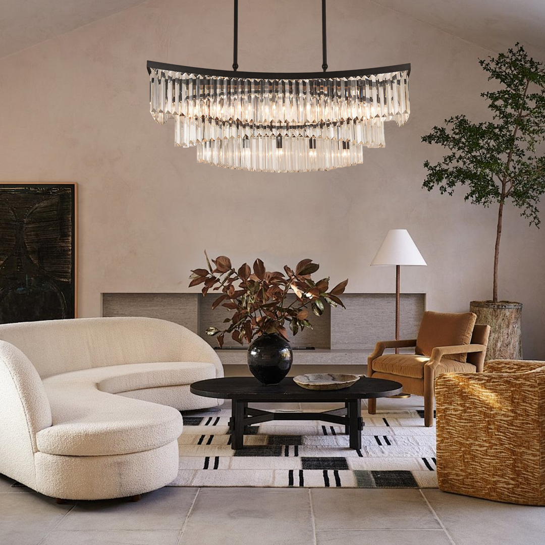 Roundel Rectangular Odeon Fringe Crystal Chandelier