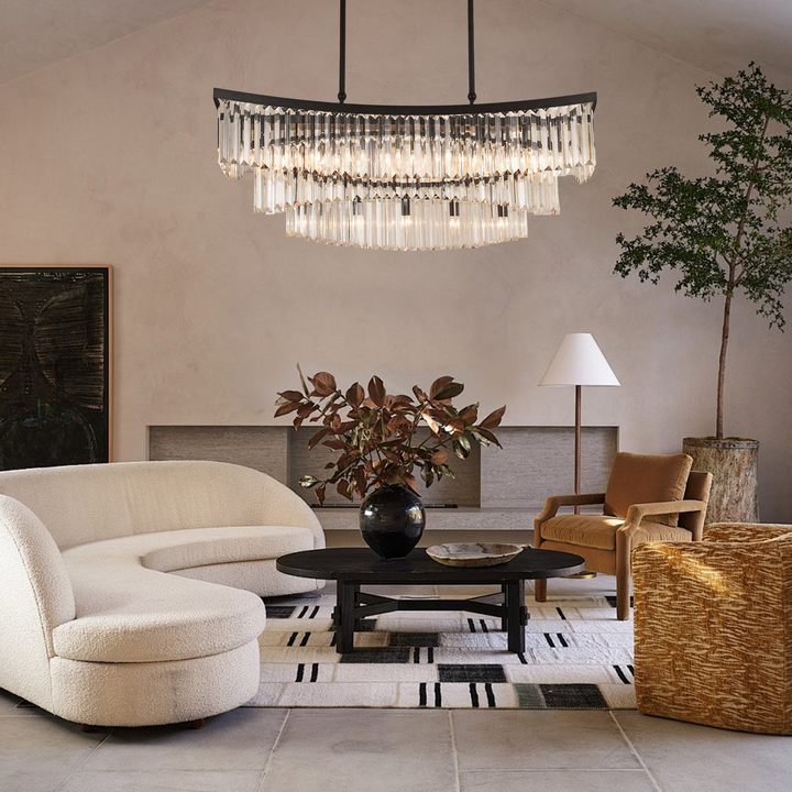 Roundel Rectangular Odeon Fringe Crystal Chandelier