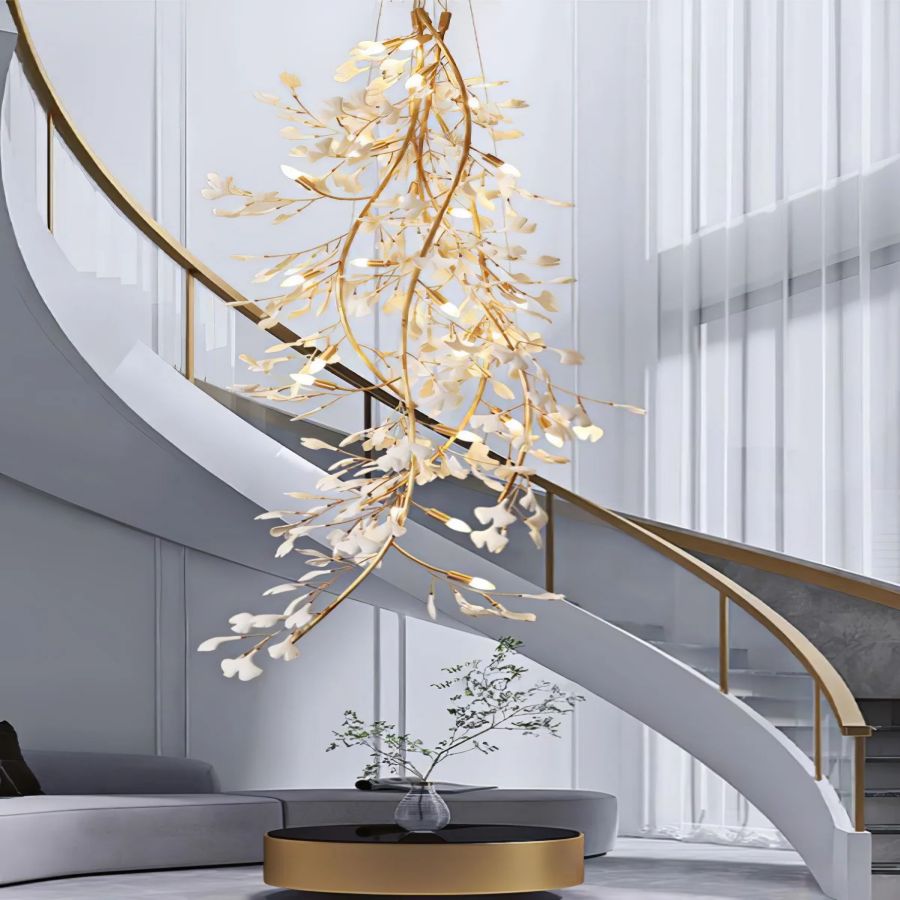 Drooping Ceramic Ginkgo Leaf Chandelier