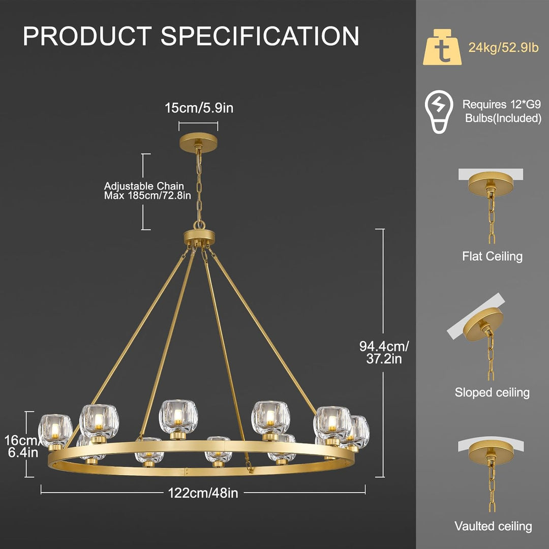 Wagon Wheel Glass Round Chandelier