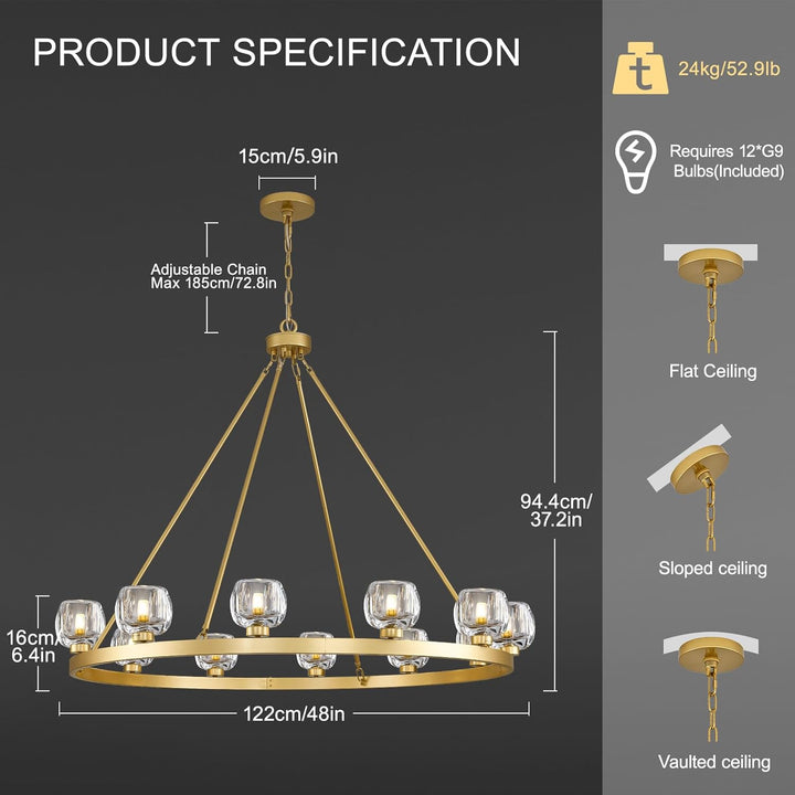 Wagon Wheel Glass Round Chandelier