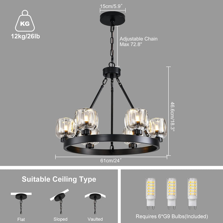 Wagon Wheel Glass Round Chandelier