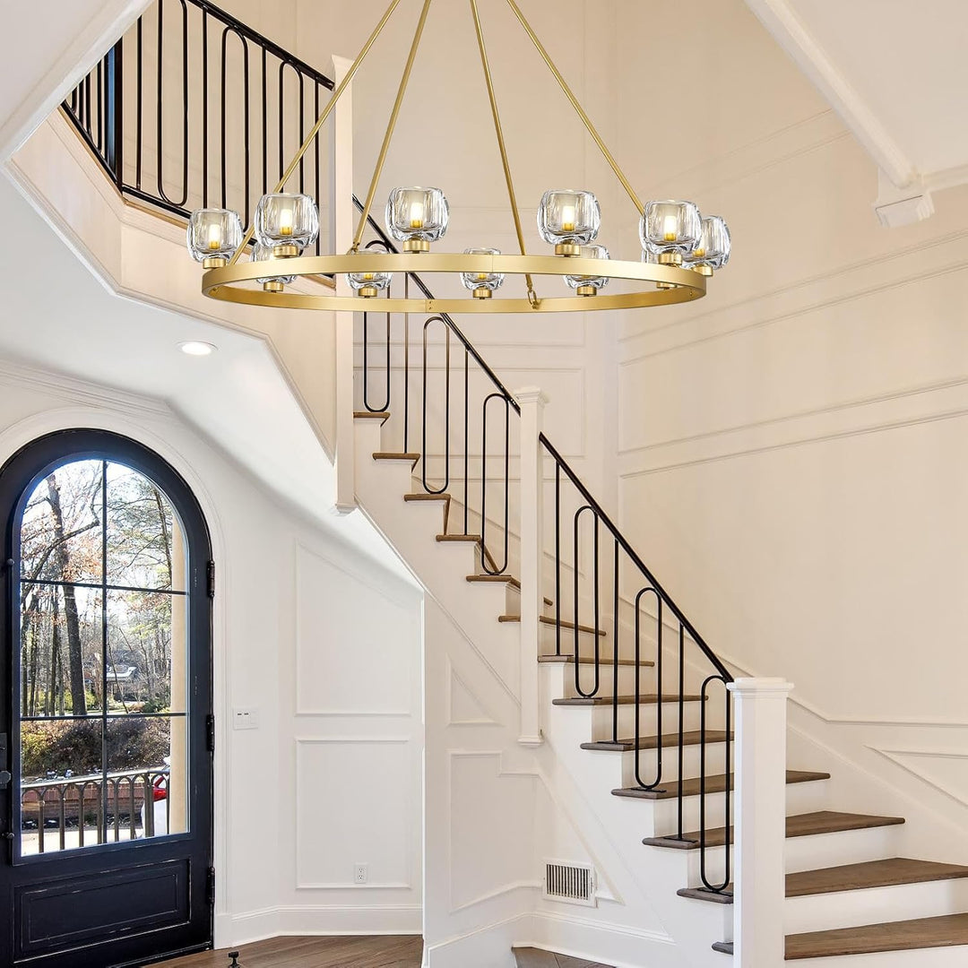 Wagon Wheel Glass Round Chandelier