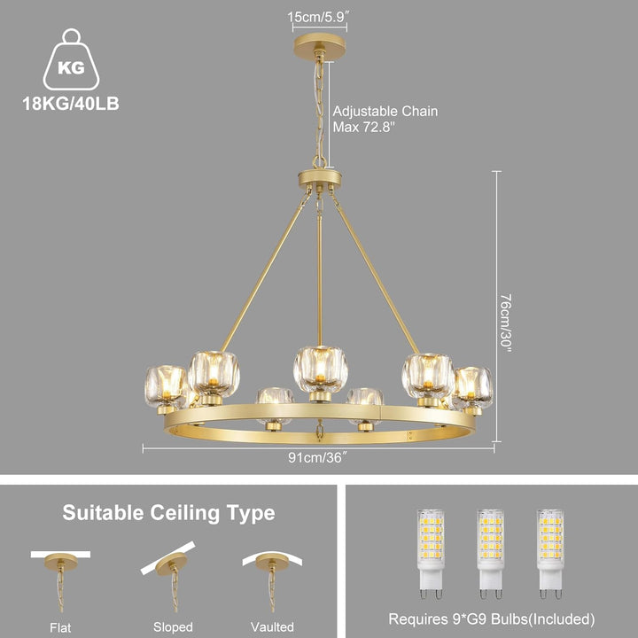 Wagon Wheel Glass Round Chandelier