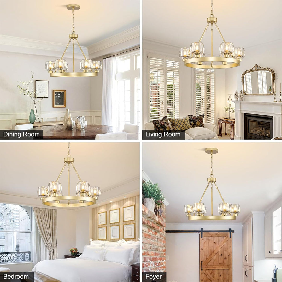 Wagon Wheel Glass Round Chandelier