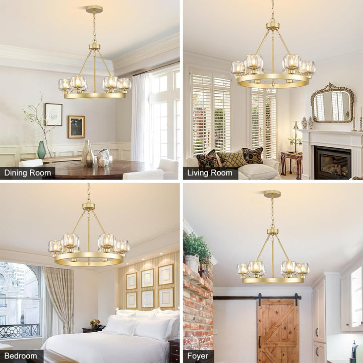 Wagon Wheel Glass Round Chandelier