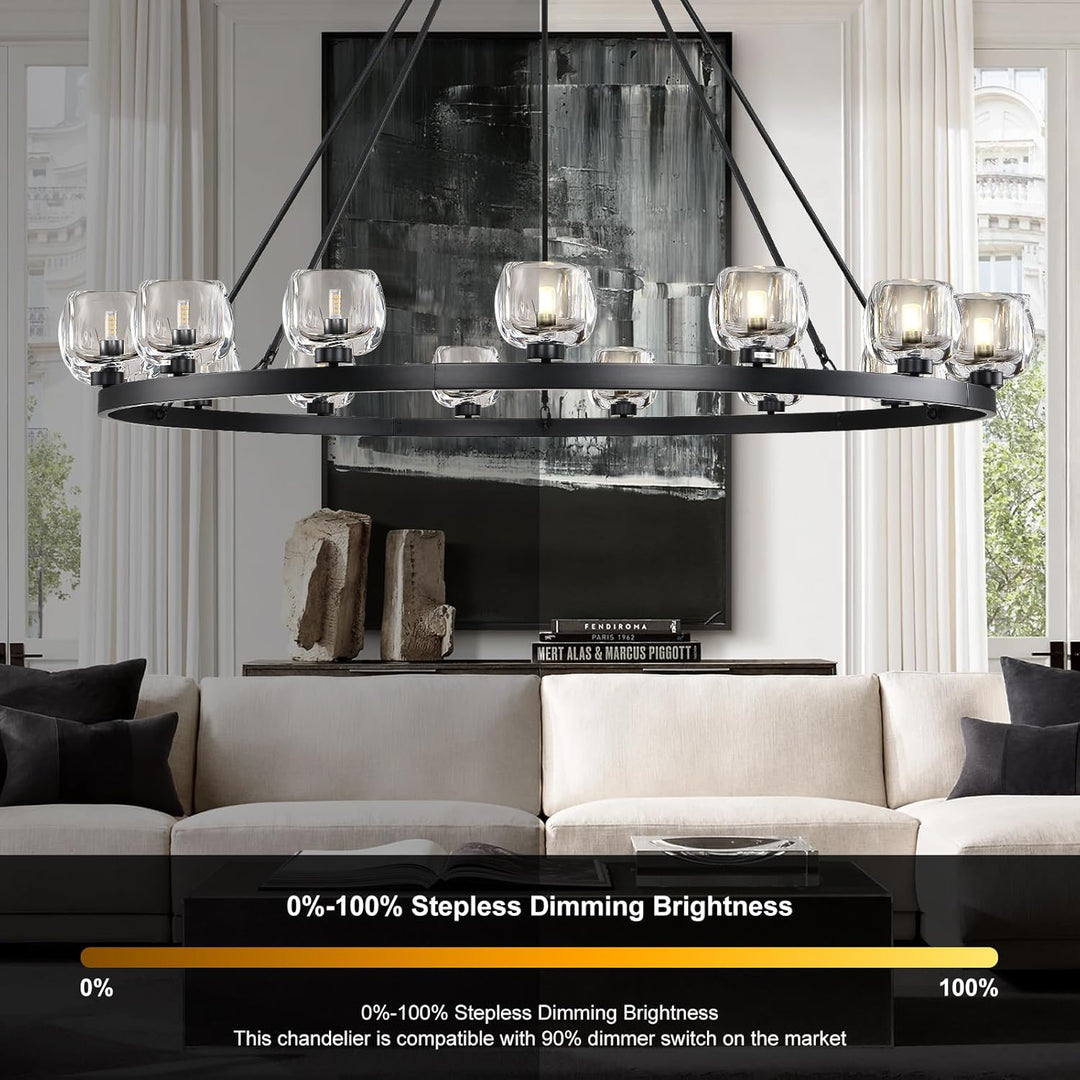 Wagon Wheel Glass Round Chandelier