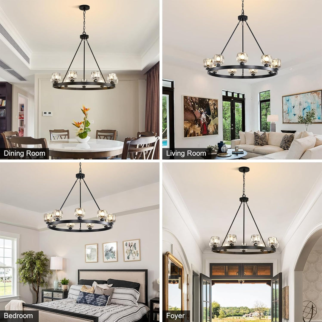 Wagon Wheel Glass Round Chandelier