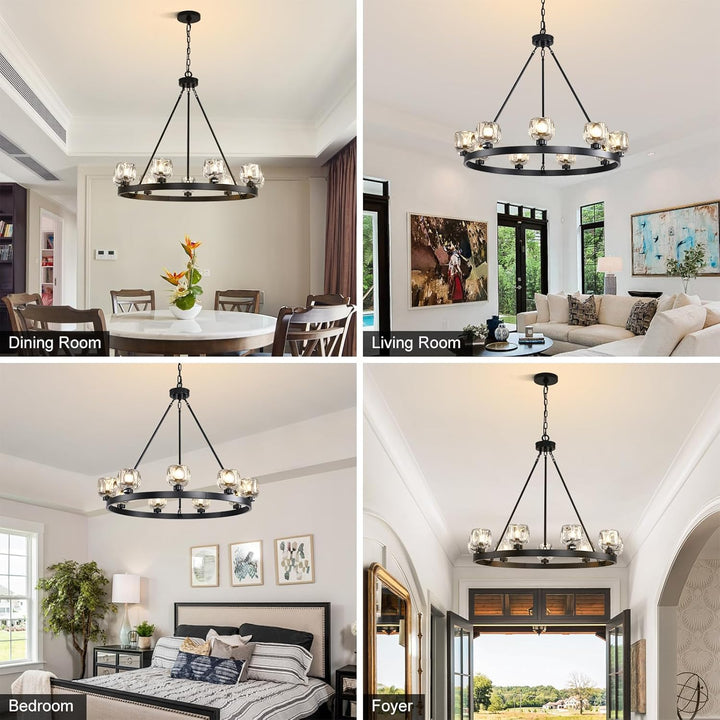 Wagon Wheel Glass Round Chandelier