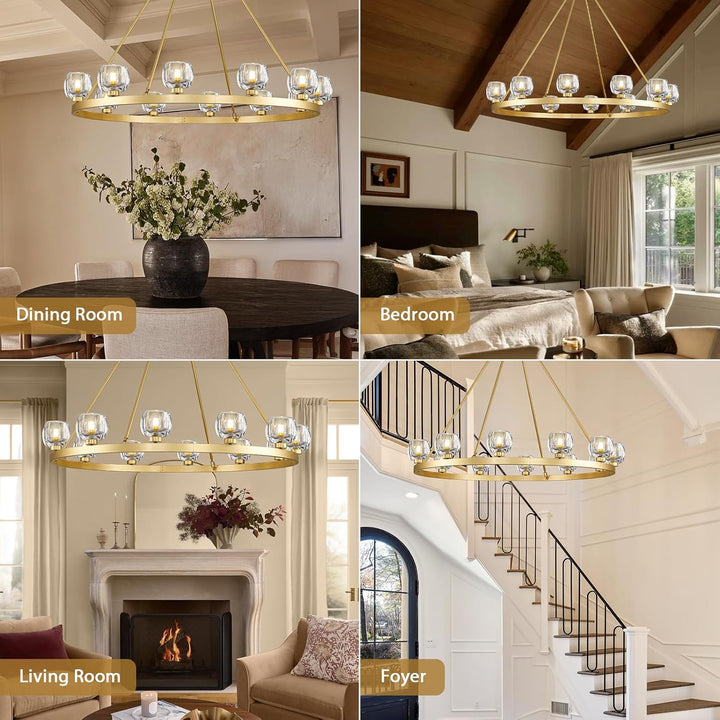 Wagon Wheel Glass Round Chandelier
