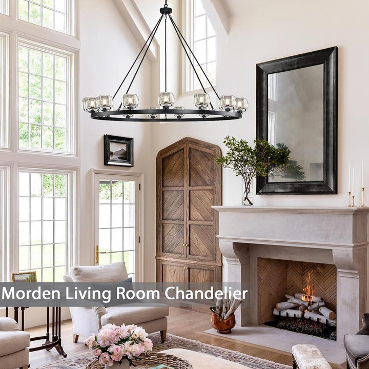 Wagon Wheel Glass Round Chandelier