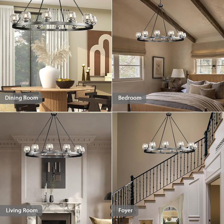 Wagon Wheel Glass Round Chandelier