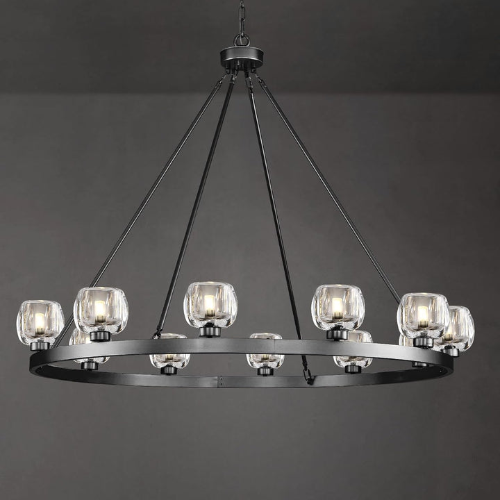 Wagon Wheel Glass Round Chandelier