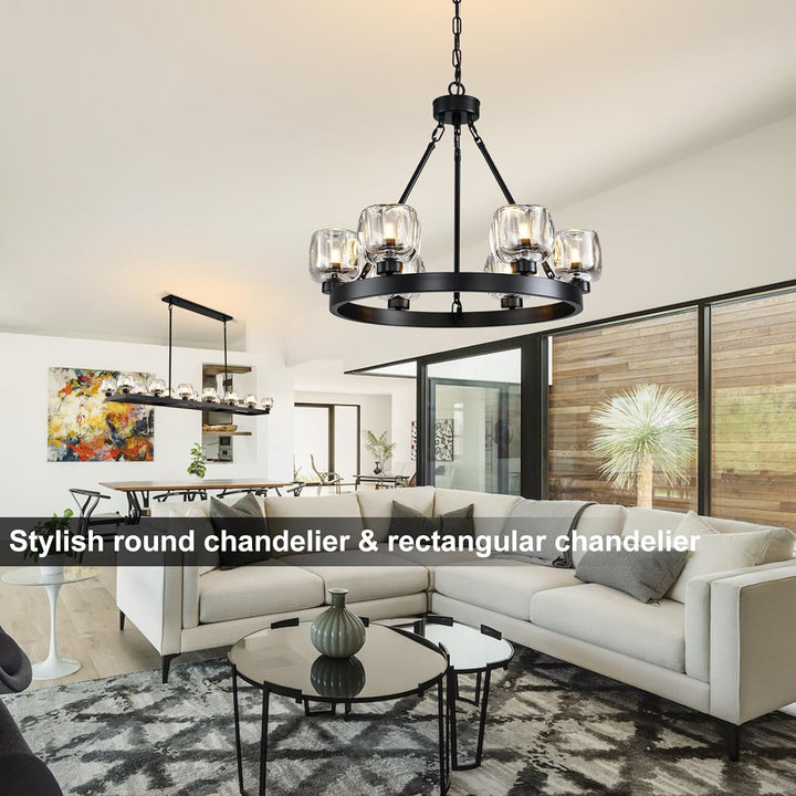 Wagon Wheel Glass Round Chandelier