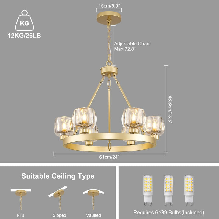 Wagon Wheel Glass Round Chandelier