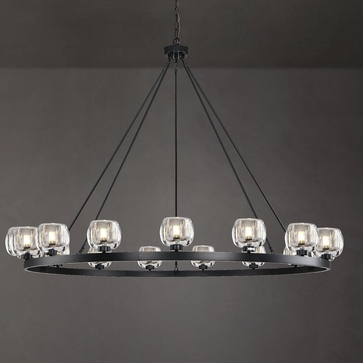 Wagon Wheel Glass Round Chandelier