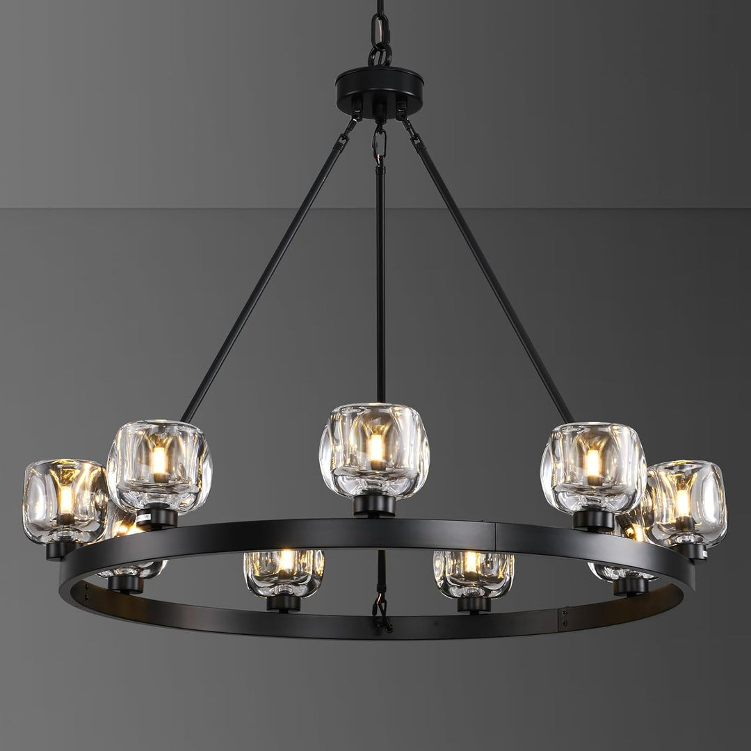 Wagon Wheel Glass Round Chandelier