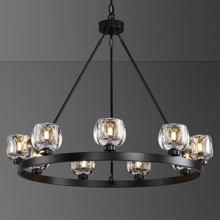 Wagon Wheel Glass Round Chandelier