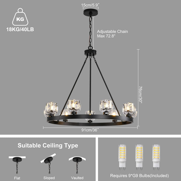 Wagon Wheel Glass Round Chandelier