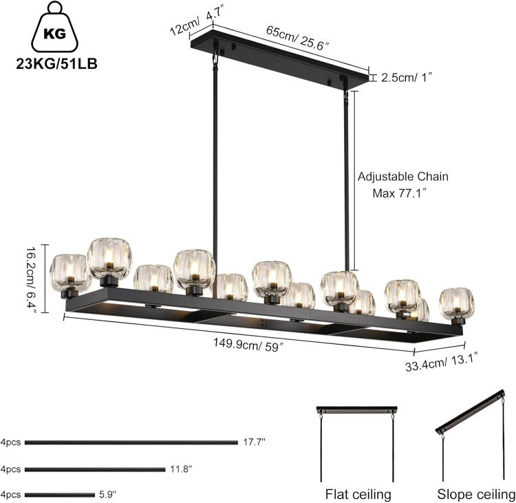 Wagon Wheel Glass Linear Chandelier