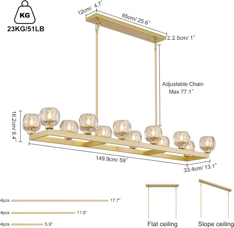 Wagon Wheel Glass Linear Chandelier