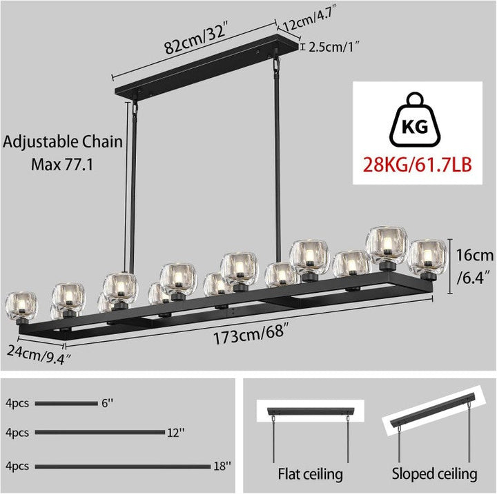 Wagon Wheel Glass Linear Chandelier