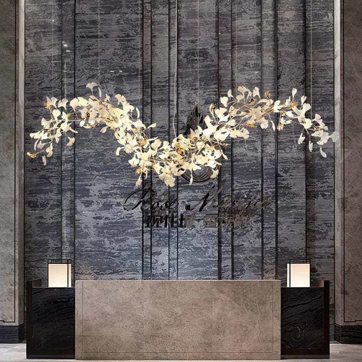 Ceramic Ginkgo Leaf Linear Extended Chandelier