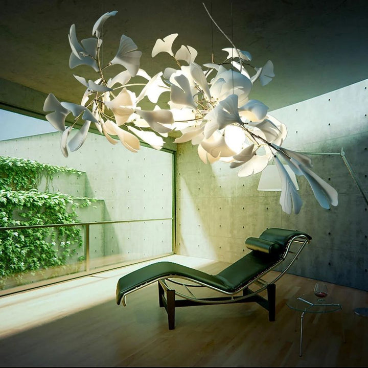 Ceramic Ginkgo Leaf Linear Extended Chandelier