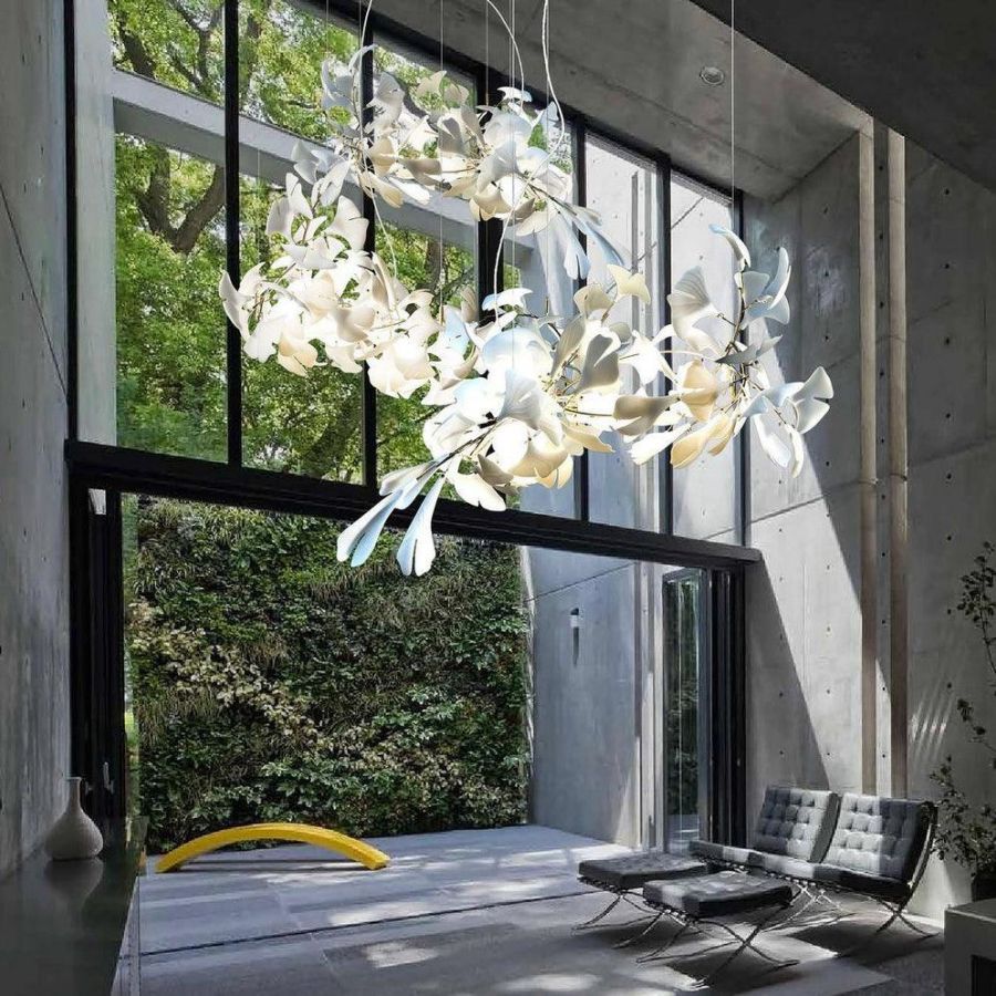 Ceramic Ginkgo Leaf Linear Extended Chandelier