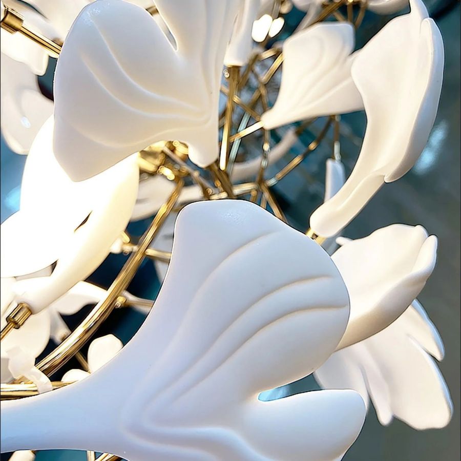 Ceramic Ginkgo Leaf Linear Extended Chandelier